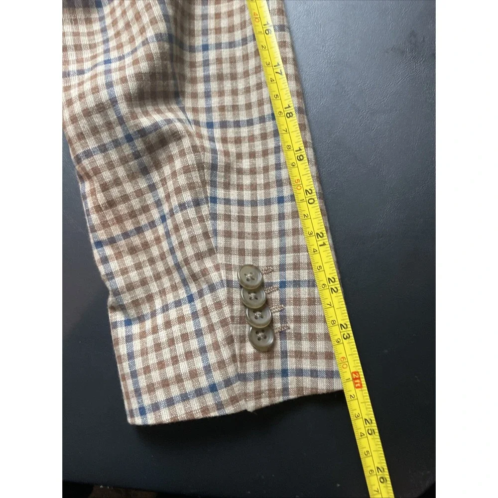 Original men's S 38S Penguin Blue and Brown Plaid Blazer Cotton Poly Blend